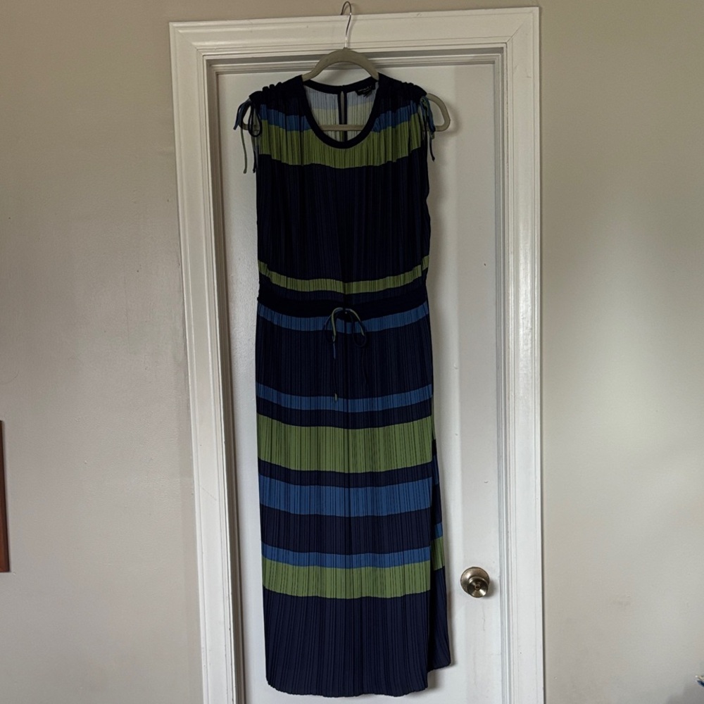 Current Air Los Angeles Sleeveless Navy Maxi Dress with Blue & Olive Stripes